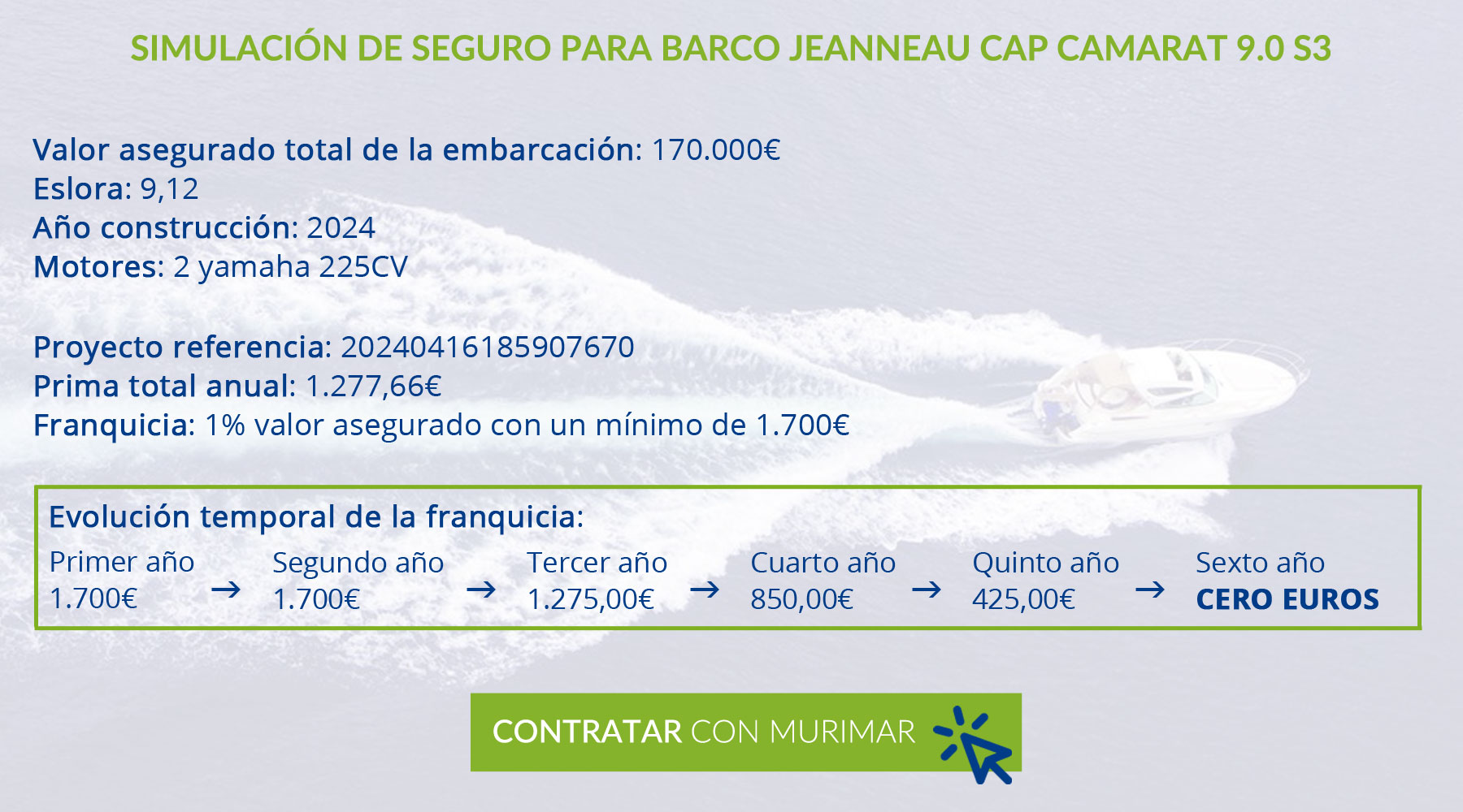 simulacion de seguro para embarcacion motora JEANNEAU-CAP-CAMARAT-9.0-S3 con poliza murimar plus